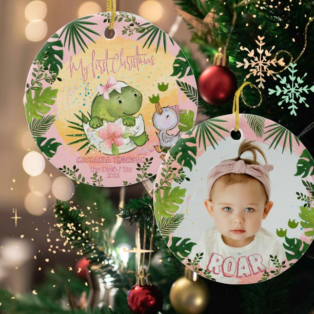 Décoration En Céramique Personalized Dino 'My First Christmas' Photo  (Personalized Dino 'My First Christmas' Photo Ceramic Ornament)