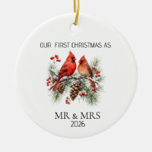 Personalized First Christmas Mr Mrs Cardinal Ornam