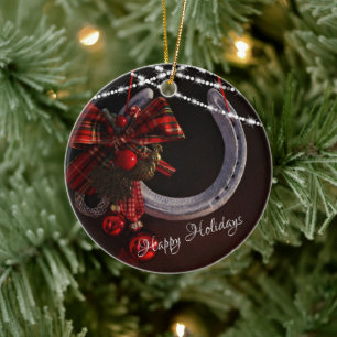 Décoration En Céramique Personalized Happy Holidays Horseshoe Christmas