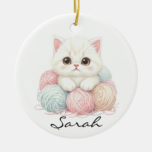 Décoration En Céramique Personalized Knitting Kitten Ornament (Devant)