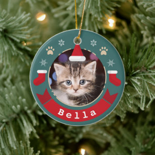 Décoration En Céramique Personalized Pet Cat Photo Meowy Christmas Holiday
