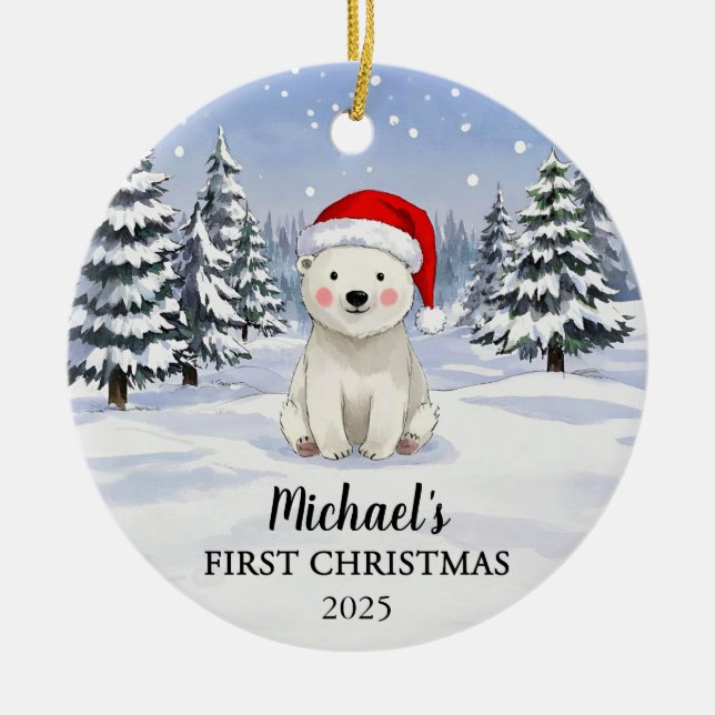 Décoration En Céramique Personalized Polar Bear Baby Christmas Ornament (Devant)