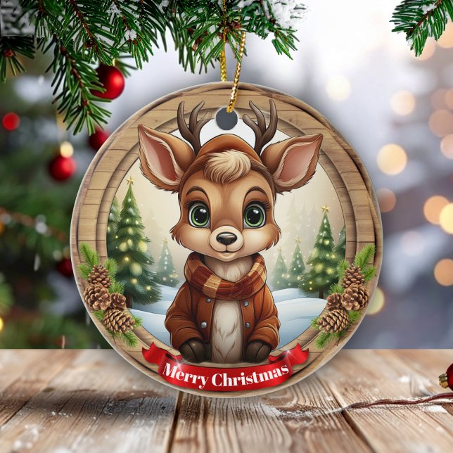 Décoration En Céramique Personalized Rustic Xmas Pine Wood Decor 🦌🎄 (Personalized Rustic Xmas Pine Wood Decor. Framed Wooden Pinecone Custom Deer Holiday Decoration 🦌🎄)