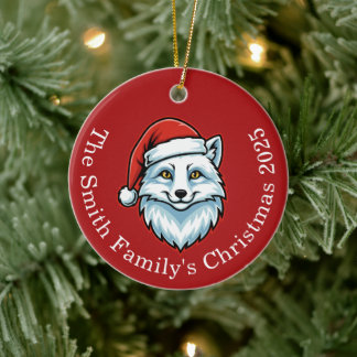 Décoration En Céramique Personalized Santa Fox Ceramic Christmas Ornament