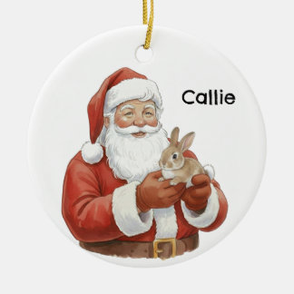Décoration En Céramique Personalized Santa with a cottontail rabbit
