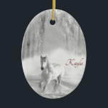 Décoration En Céramique Personalized White Arabian Horse in Snowy Forest<br><div class="desc">Isn't this a stunning image of a beautiful white thoroughbred Arabian horse running in a snowy forest? Perfect for those who love horses or monotone art. Customize with your own name or another message. If you have any problems,  you can contact me for help.
  ©2017Mary Wickison</div>