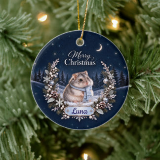 Décoration En Céramique Personalized Winter Night Christmas Hamster Orname