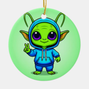 Décoration En Céramique Personnage d'alien mignon posant dans une tenue co