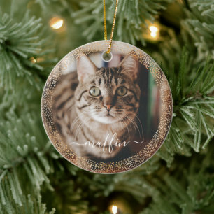 Décoration En Céramique Personnalisable Pet Cat Photo Gold Parties scintil