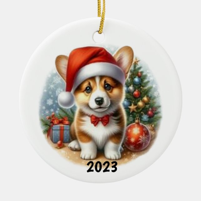 Décoration En Céramique Personnalisation de l'ornement d'aquarelle Corgi d (Devant)