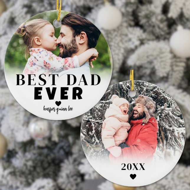 Décoration En Céramique Personnalisé Best Papa 2 Photo Noël (Personalized Best Dad 2 Photo Christmas Ceramic Ornament )