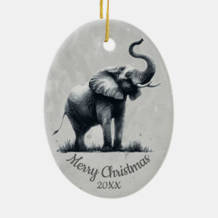 Décoration En Céramique Personnalisé Date de Noël Aquarelle Eléphant