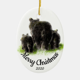 Décoration En Céramique Personnalisé Date Ours de Noël Famille Art animal