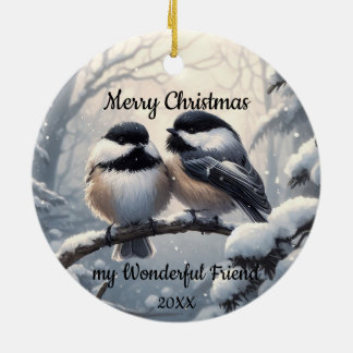 Décoration En Céramique Personnalisé Dated Christmas Friend Chickadee Bird
