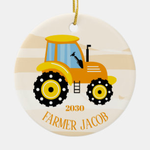 Décoration En Céramique Personnalisé Garçons Jaune Tracteur Noël
