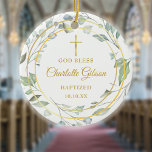 Décoration En Céramique Personnalisé Laurel Garland Gold Boy Girl Baptism<br><div class="desc">Doté d'une guirlande de laurier décorative,  d'anneaux d'or et d'une croix d'or. Personnalisez avec votre baptême spécial ou les détails de baptême sur cet élégant ornement de gardien de garçon ou de fille. Conçu par Thisisnotme©</div>