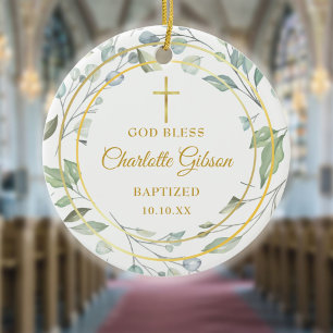 Décoration En Céramique Personnalisé Laurel Garland Gold Boy Girl Baptism