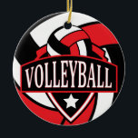 Décoration En Céramique Personnalisé - Logo de volley-ball 🏐 rouge et noi<br><div class="desc">Ornement de volley-ball présenté en rouge, noir et blanc avec do-it-yourself nom et année ou numéro. Un grand cadeau pour n'importe quel joueur de volley-ball. ⭐ Ce Produit est 100% Personnalisable. *****Cliquez sur le BOUTON PERSONNALISER pour ajouter, supprimer, déplacer, redimensionner, modifier, tourner, etc... n'importe quel graphique ou texte ou utilisez...</div>