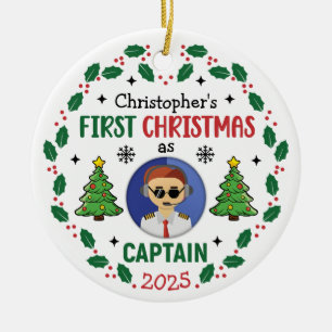 Décoration En Céramique Personnalisé Noël Capitaine de Ligne Aérienne Nom