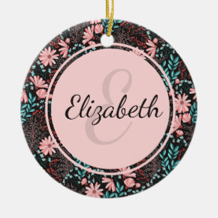 Décoration En Céramique Personnalisé rose et Turquoise floral foncé