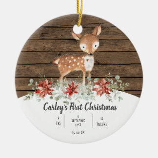 Décoration En Céramique Personnalisé Rustic Deer Baby First Christmas Cera