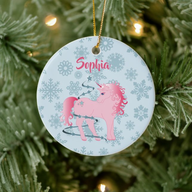 Décoration En Céramique Personnalisé Unicorn rose mignonne fille Noël Croi (Arbre)