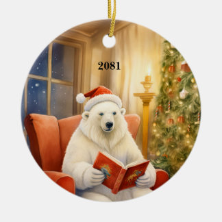 Décoration En Céramique Personnaliser de l'ours polaire de Noël Date