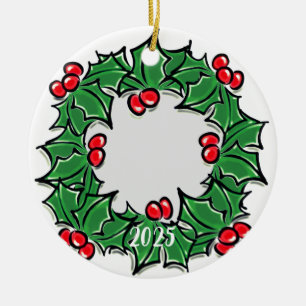 Décoration En Céramique Personnaliser la photo Holly Feuilles baies Noël