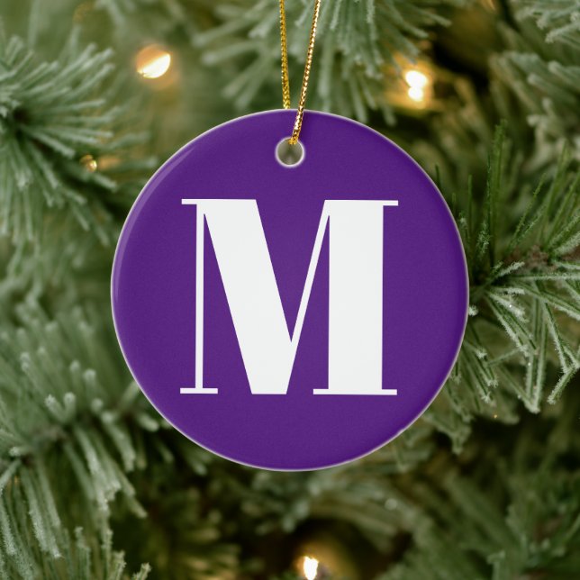 Décoration En Céramique Personnaliser monogramme initial violet blanc Noël (Arbre)