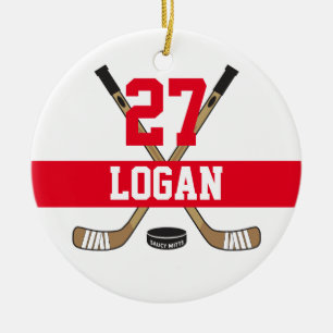 Décoration En Céramique Personnalized Hockey Player Number Red