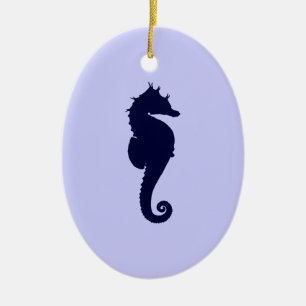Décoration En Céramique Pervenche et hippocampe bleu foncé