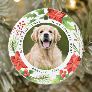 Décoration En Céramique Pet First Christmas Forever Home Wreath Dog Photo