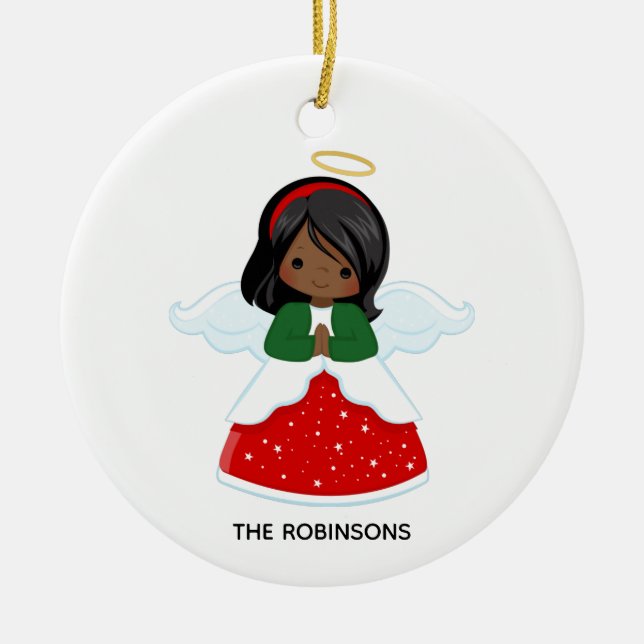 Décoration En Céramique Petit Africain Américain Angel de Noël (Devant)