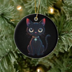 Décoration En Céramique Petit Chat Noir Effrayant