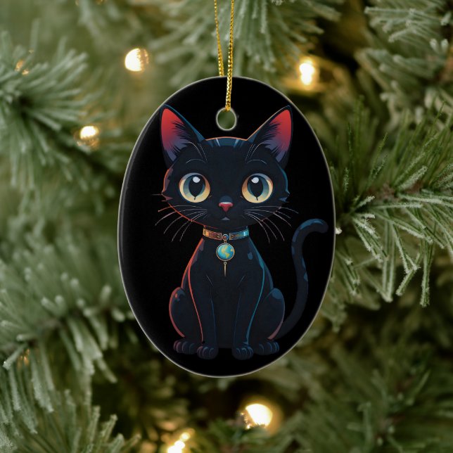 Décoration En Céramique Petit Chat Noir Effrayant (Arbre)