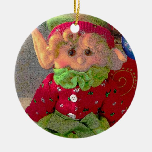Décoration En Céramique Petit elfe mignon de fille de Noël (Devant)