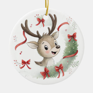 Décoration En Céramique Petit faon de Noël, adorable