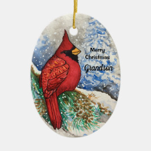 Décoration En Céramique Petit-fils adorable oiseau de Noël du cardinal ro