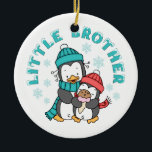 Décoration En Céramique Petit frère de Penguin Winter<br><div class="desc">Deux mignons pingouins dans les écharpes et les casquettes d'hiver,  le petit mangeant un cône de glace,  des flocons de neige tout autour,  avec le texte enneigé "Petit Frère". Il a le design de grand frère et de soeurs.</div>