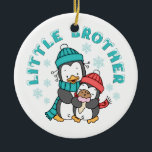Décoration En Céramique Petit frère de Penguin Winter<br><div class="desc">Deux mignons pingouins dans les écharpes et les casquettes d'hiver,  le petit mangeant un cône de glace,  des flocons de neige tout autour,  avec le texte enneigé "Petit Frère". Il a le design de grand frère et de soeurs.</div>
