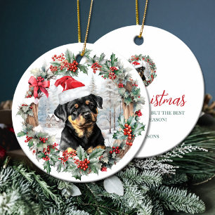 Décoration En Céramique Petit Noël rottweiler chien chiot de chien chapeau