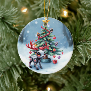 Décoration En Céramique Petit renne Cyberpunk avec sapin de Noël