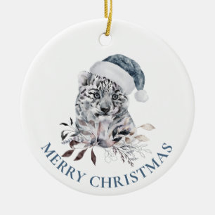 Décoration En Céramique Petit tigre mignon en bleu chapeau de Père Noël Jo