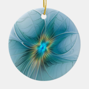 Décoration En Céramique Petite Beauté Moderne Fleur d'Art Fractal Bleu Or