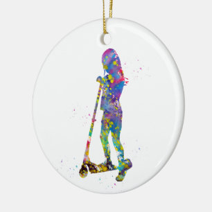 Décoration En Céramique Petite fille avec trottinette