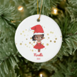 Décoration En Céramique Petite fille Ballerina avec chapeau de Père Noël<br><div class="desc">Petite fille danse ballet avec Santa Hat & or tourbillonné magie</div>