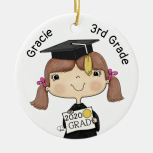 Décoration En Céramique Petite fille diplômée Cheveux Brown