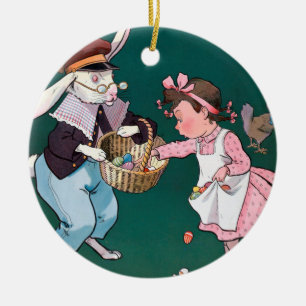 Décoration En Céramique Petite fille lapin lapin vintage Oeuf de Pâques
