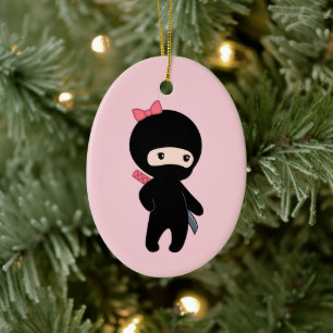 Décoration En Céramique Petite fille Ninja rose