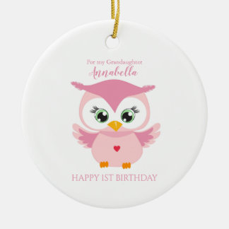 Décoration En Céramique Petite-fille Premier Anniversaire Chouette Rose Mi